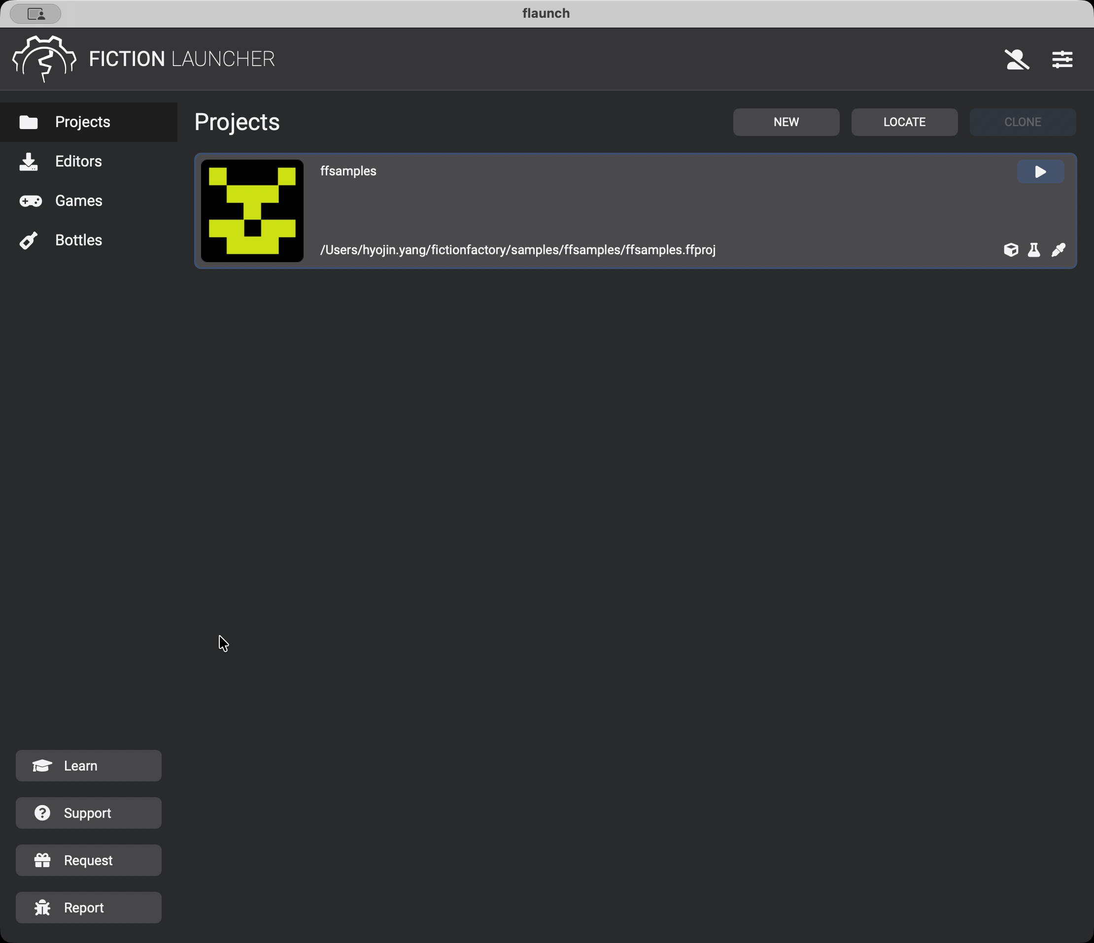 Game Editor Launcher current state - Projects view