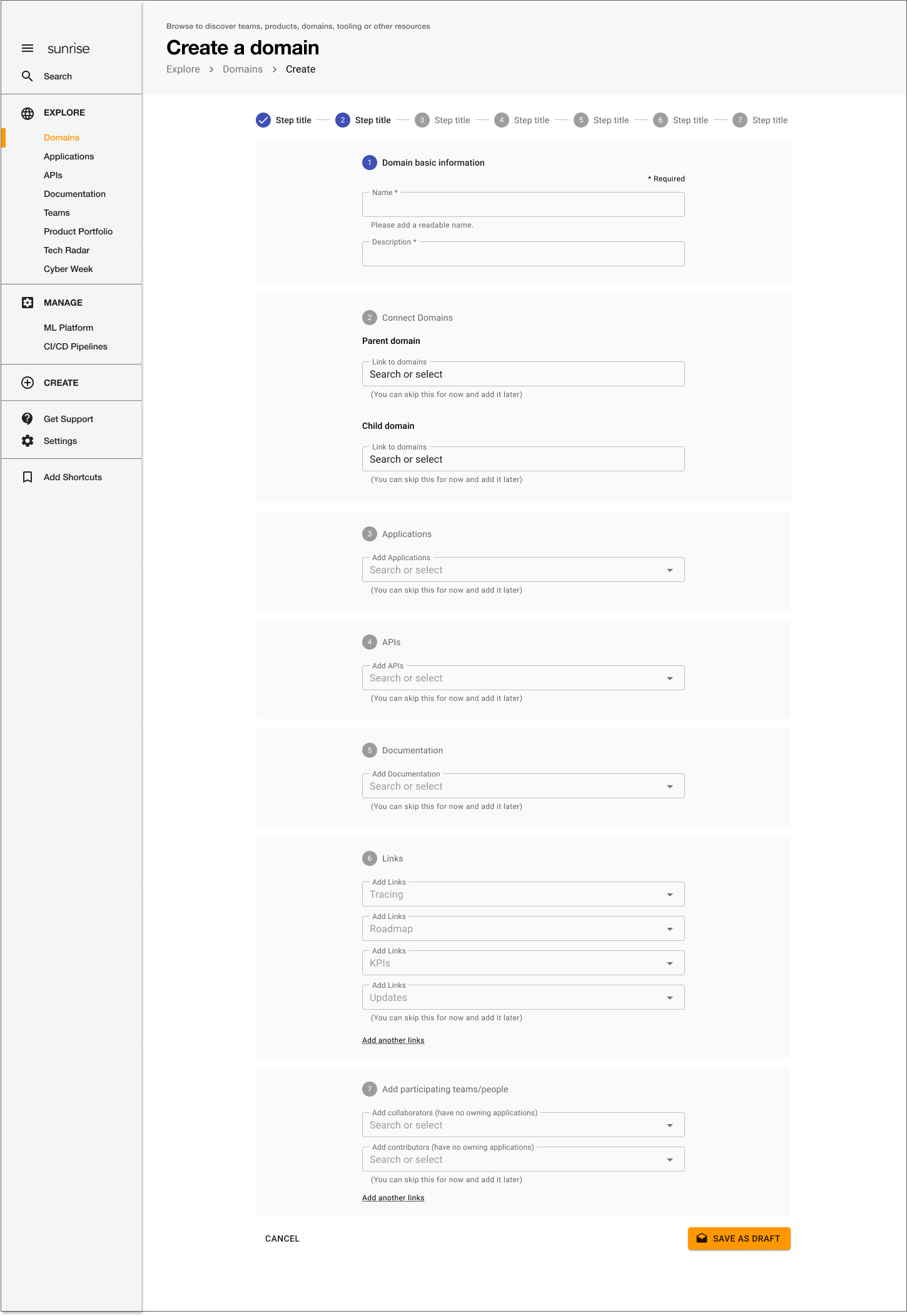 Zalando Builder Platform - Unified creation flow with Name, Configure, Review steps